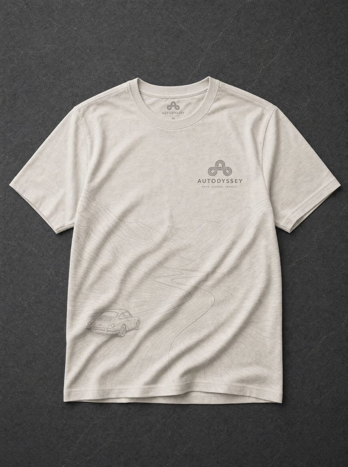 The bone colourway of the Model Line tee with the print in soft graphite