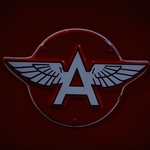 Flying A logo on enamel