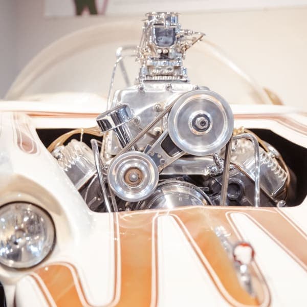 Blower, twin Strombergs, white & copper