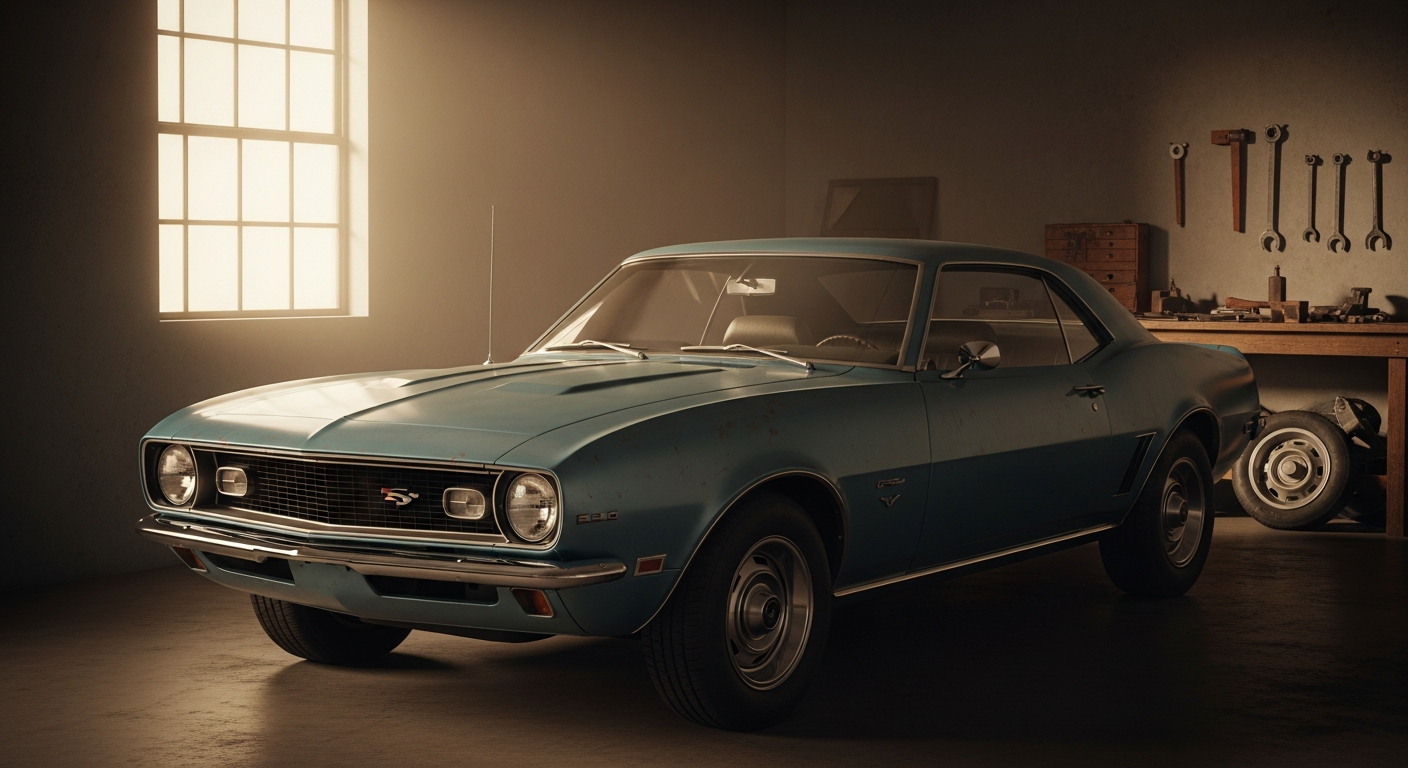 Classic car in a heritage garage